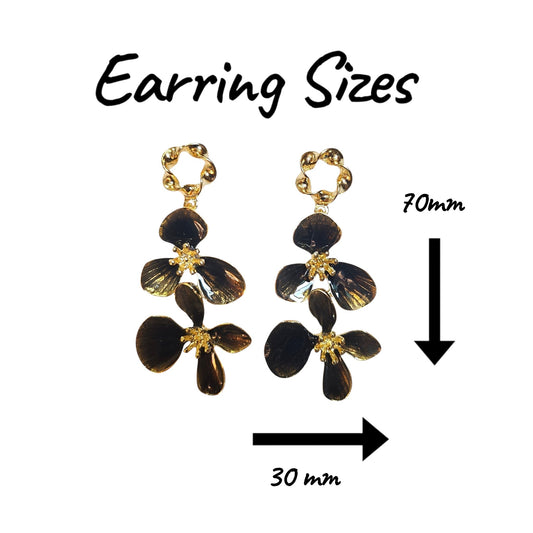 Double Floral Metal/Enamel Earring Set (Charcoal) — view 2