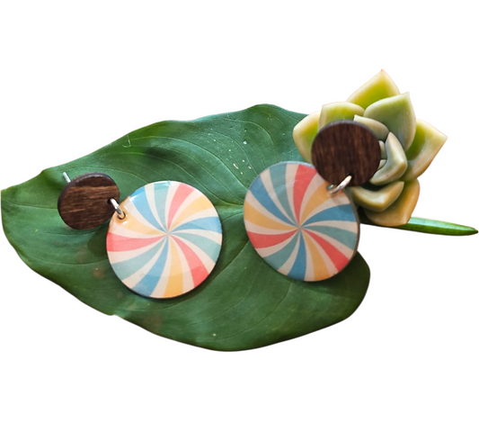 CARNIVAL/WOOD ROUND EARRINGS (In Wooden Gift Box) — view 2