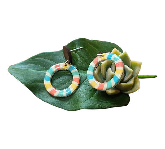 CARNIVAL/WOOD ROUND RINGS EARRINGS (In Wooden Gift Box) — view 2