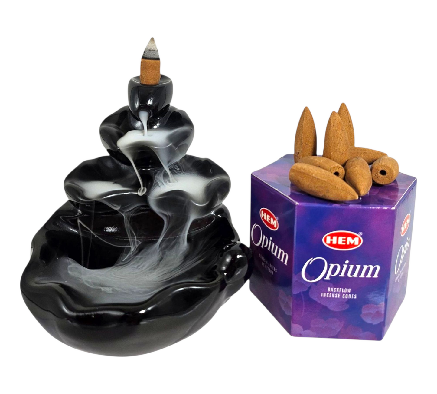 WATERFALL Backflow Incense Burner+OPIUM Backflow Incense Cones COMBO