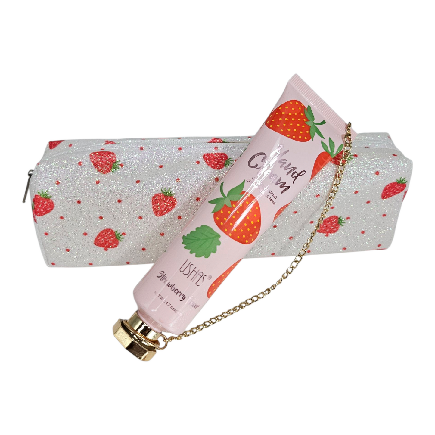 STRAWBERRY KISSES Glitter Pencil Bag/Hand Cream DUO