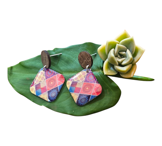 MOROCCAN/WOOD SQUARE EARRINGS (In Wooden Gift Box) — view 2