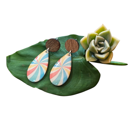 CARNIVAL/WOOD TEARDROP EARRINGS (In Wooden Gift Box) — view 2