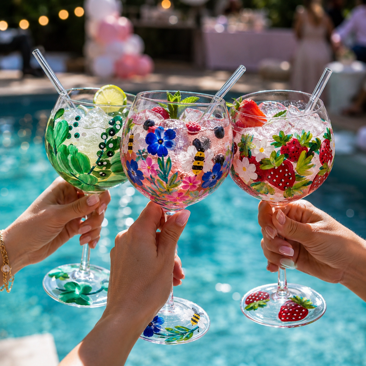 STRAWBERRIES HAND PAINTED GIN/COCKTAIL GLASS — view 3