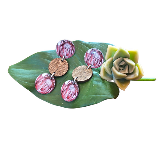 PROTEA/WOOD TRIO DROP EARRINGS (In Wooden Gift Box) — view 2