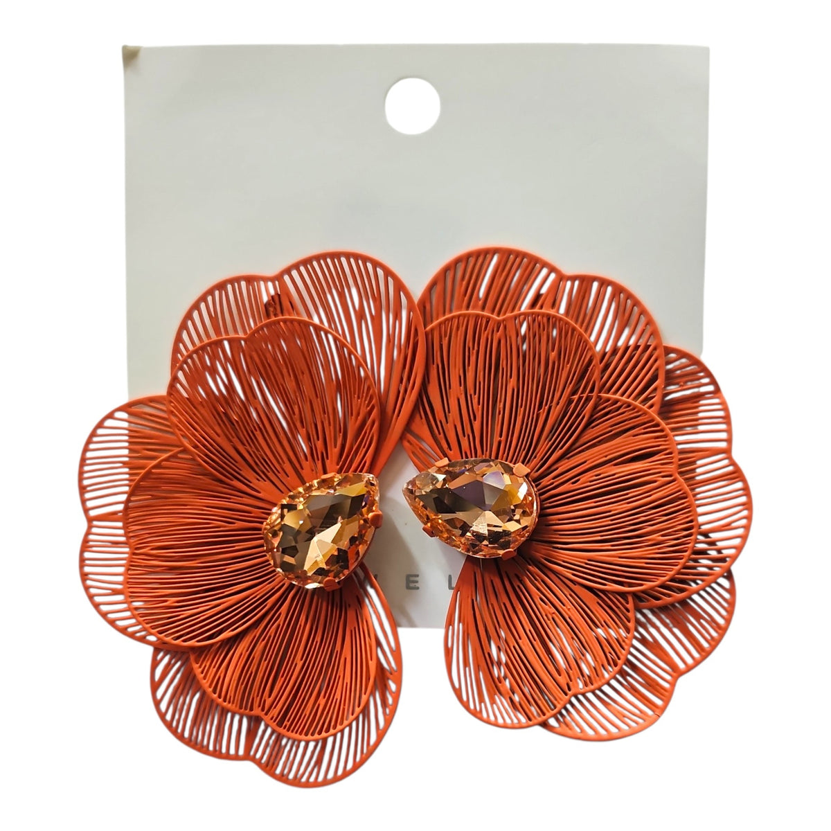 Trendy Floral Light Metal Earring Set (Orange) — view 3