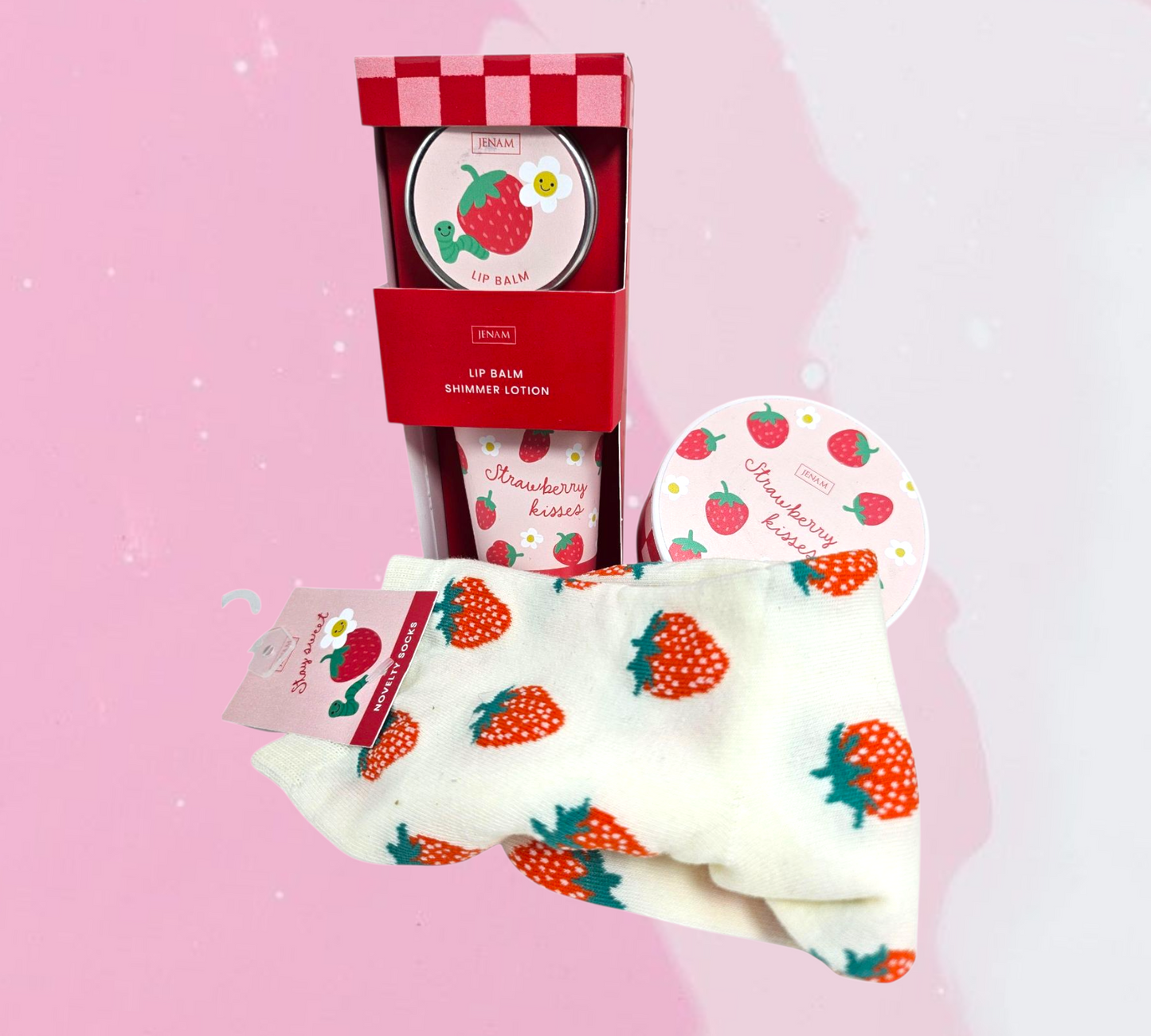 STRAWBERRY KISSES Lip Balm/Shimmer Lotion/Body Scrub Trio