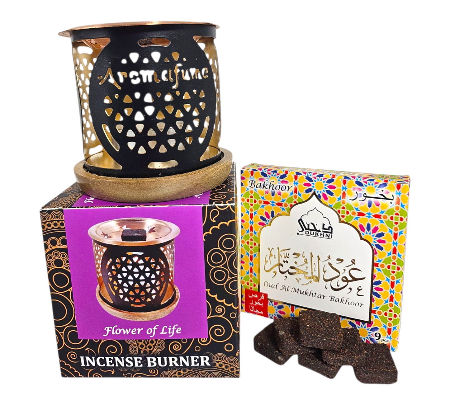 INCENSE BRICKS BURNER+Oud Al Mukhtar BAKHOOR BRICKS Pack COMBO.