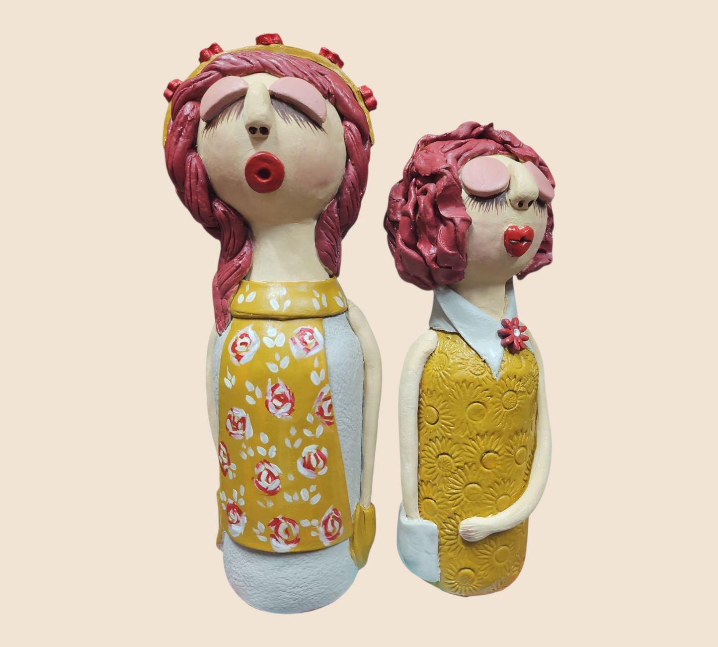 Handcrafted Clay Figurine Set 'Soul Sisters in Song'