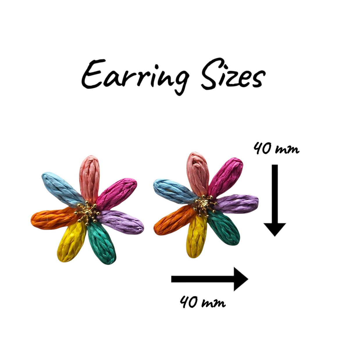 Colourful Woven Daisy with Metal Backing Earrings Set — view 3