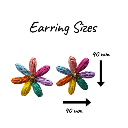 Colourful Woven Daisy with Metal Backing Earrings Set — view 3