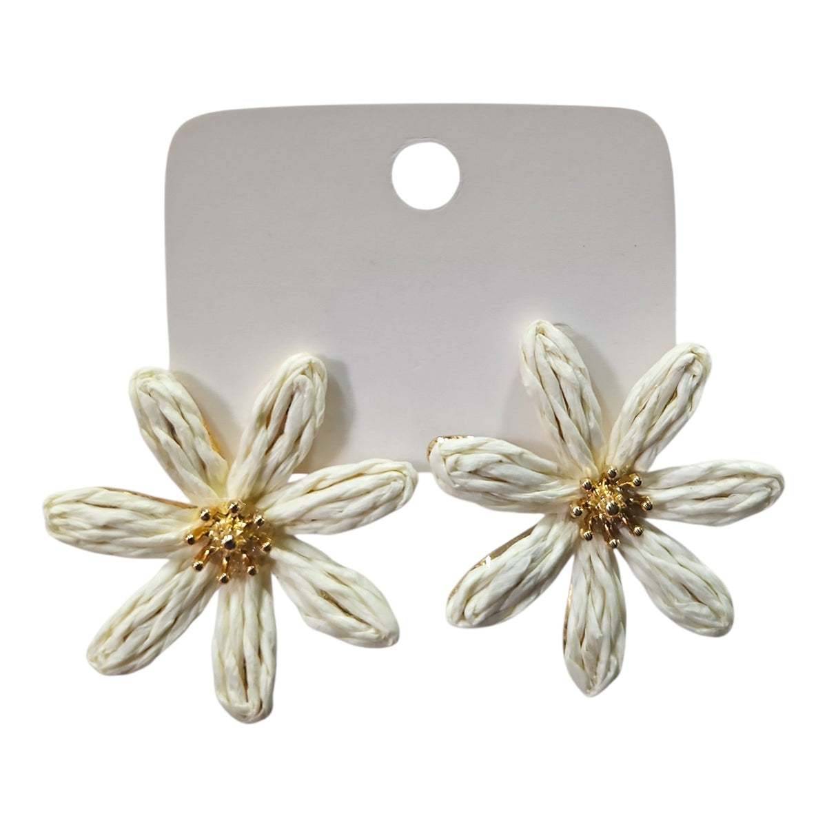 Cream Woven Daisy with Metal Backing Earrings Set — view 3