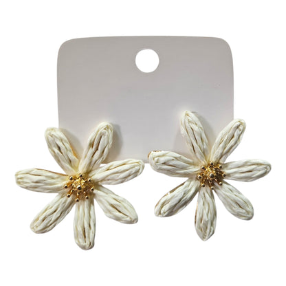 Cream Woven Daisy with Metal Backing Earrings Set — view 3