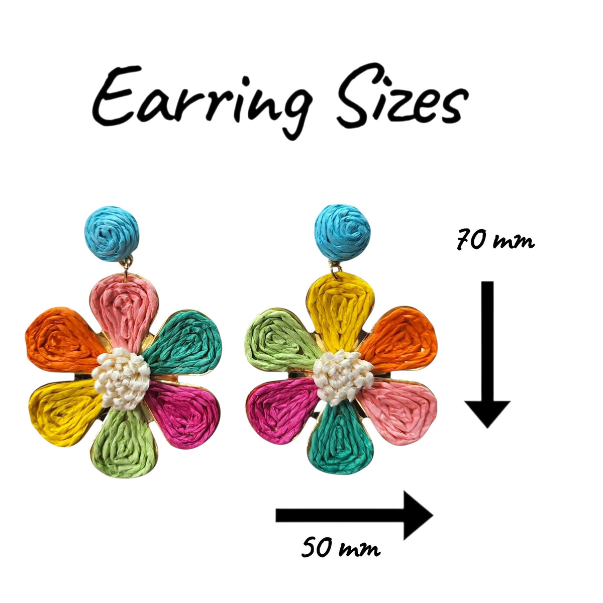 Colourful Floral Woven/ Metal Backing/ Hanging Earrings Set — view 2