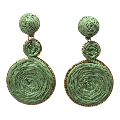 Woven Hanging Triple Loop on Metal Base Earrings Set (Mint Green)