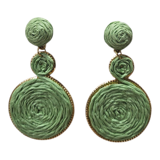 Woven Hanging Triple Loop on Metal Base Earrings Set (Mint Green)