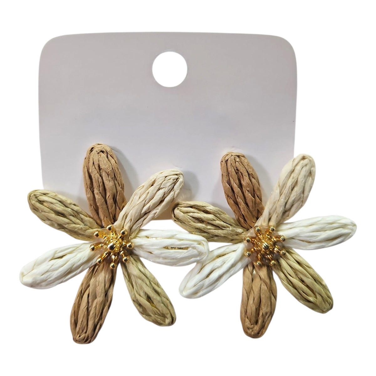 Mixed Naturals Woven Daisy with Metal Backing Earrings Set — view 3