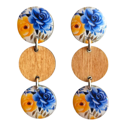 FLORAL/WOOD TRIO DROP EARRINGS (In Wooden Gift Box)