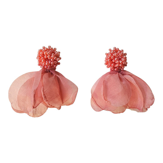 Feminine Pearl Cluster/Soft Petals (Pink) Earring Set