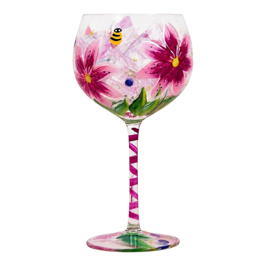 PINK LILIES HAND PAINTED GIN/COCKTAIL GLASS — view 2