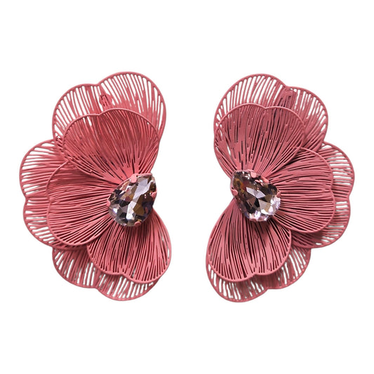 Trendy Floral Light Metal Earring Set (Pink)