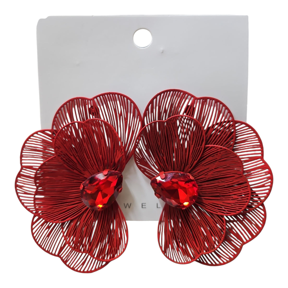 Trendy Floral Light Metal Earring Set (Red) — view 3