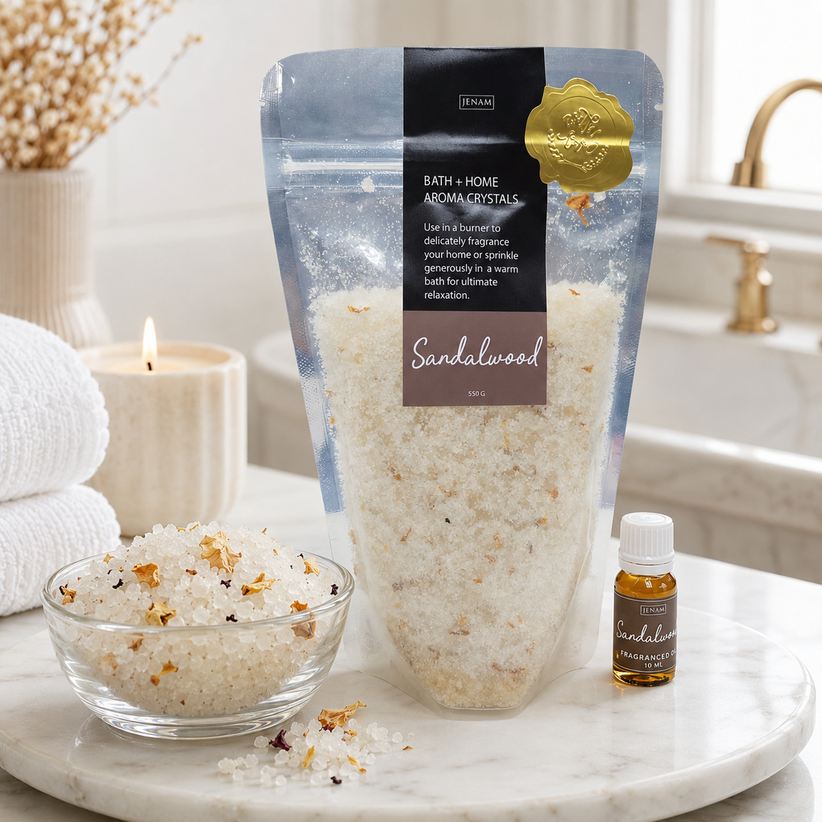 SANDALWOOD BATH CRYSTALS/FRAGRANCE OIL COMBO