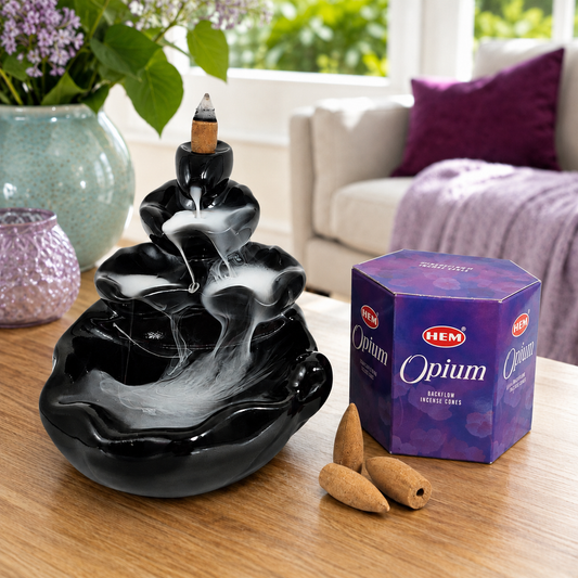WATERFALL Backflow Incense Burner+OPIUM Backflow Incense Cones COMBO