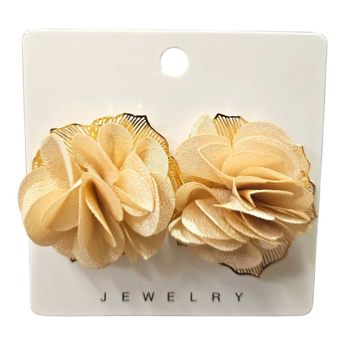 Soft Floral Petals on Delicate Metal Backing Earring Set (Cream) — view 3