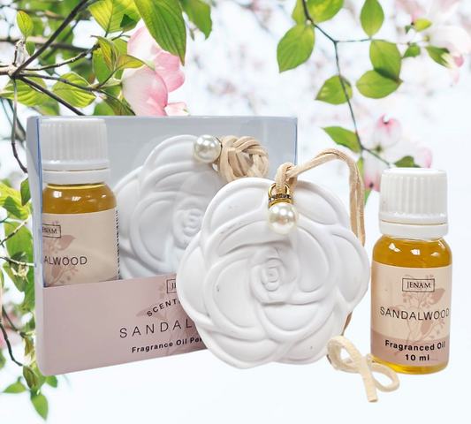 Sandalwood Fragrance Oil & Ceramic Pendant Set