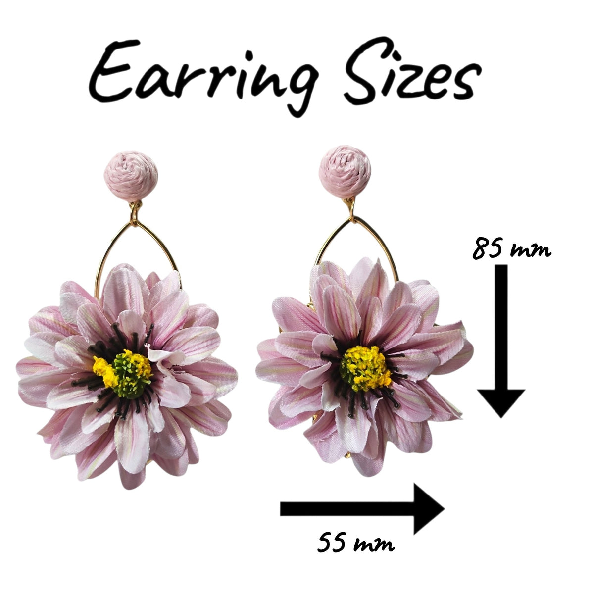 Daisy Hanging from Steel Loop Earing Set (Pink) — view 3