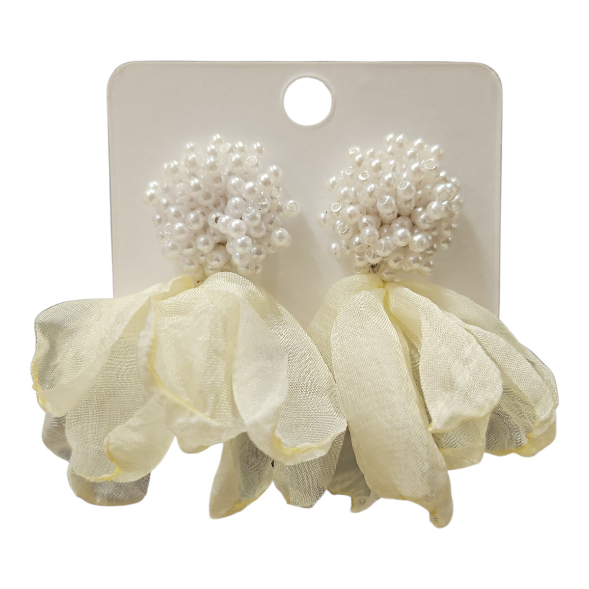 Feminine Pearl Cluster/Soft Petals (Cream) Earring Set — view 4