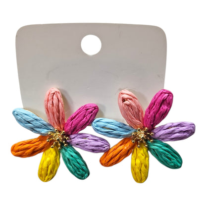 Colourful Woven Daisy with Metal Backing Earrings Set — view 4