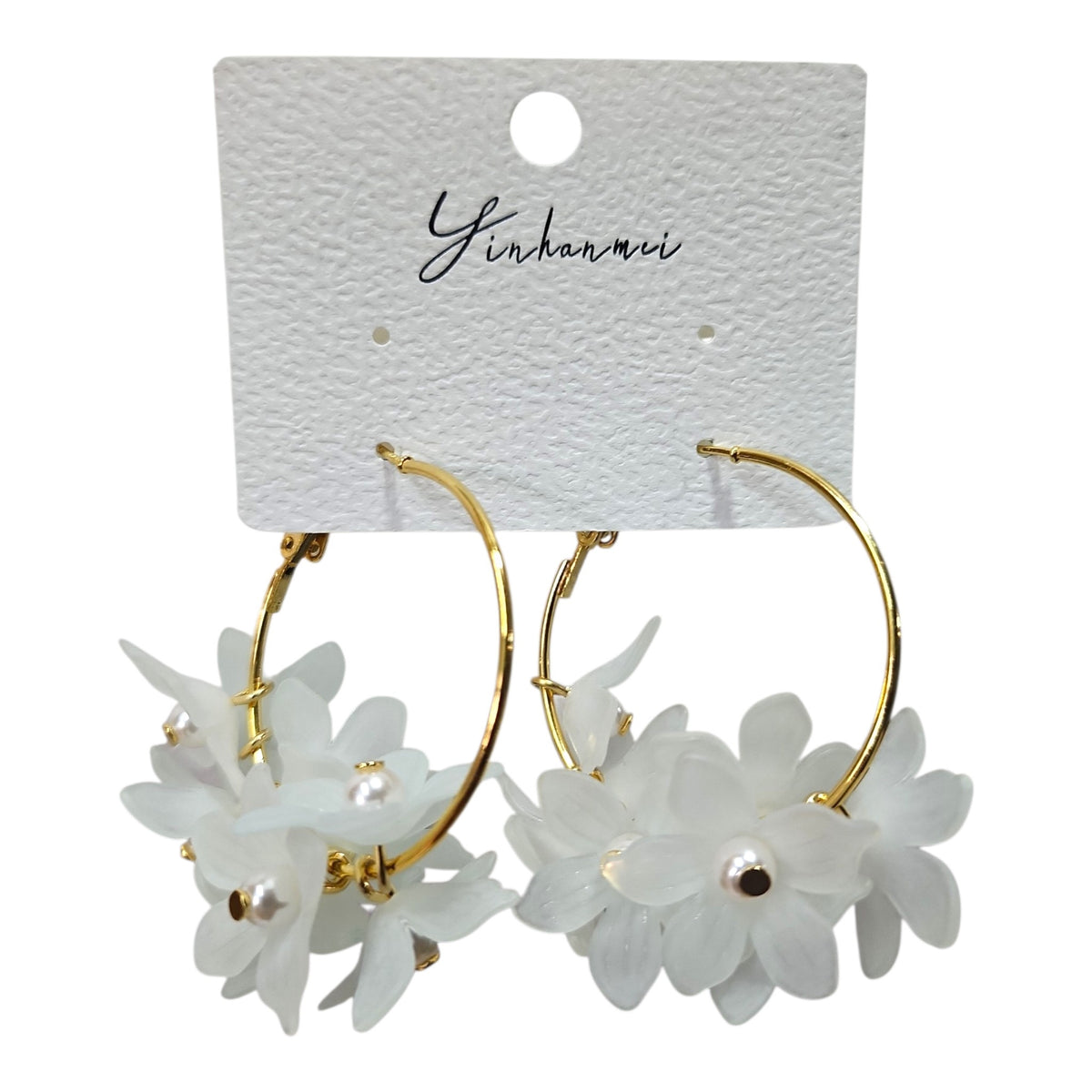 String of Daisies on a Loop Earring Set (White) — view 3