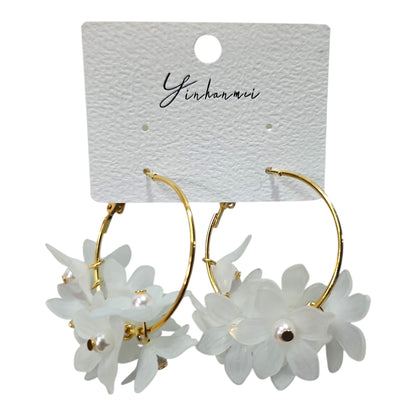 String of Daisies on a Loop Earring Set (White) — view 3