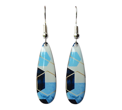 BLUE GEODE SLIM DROP EARRINGS (In Wooden Gift Box)