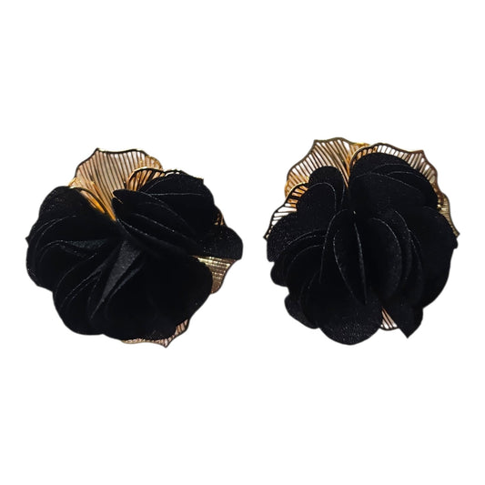 Soft Floral Petals on Delicate Metal Backing Earring Set (Black)