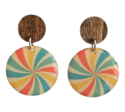 CARNIVAL/WOOD ROUND EARRINGS (In Wooden Gift Box)