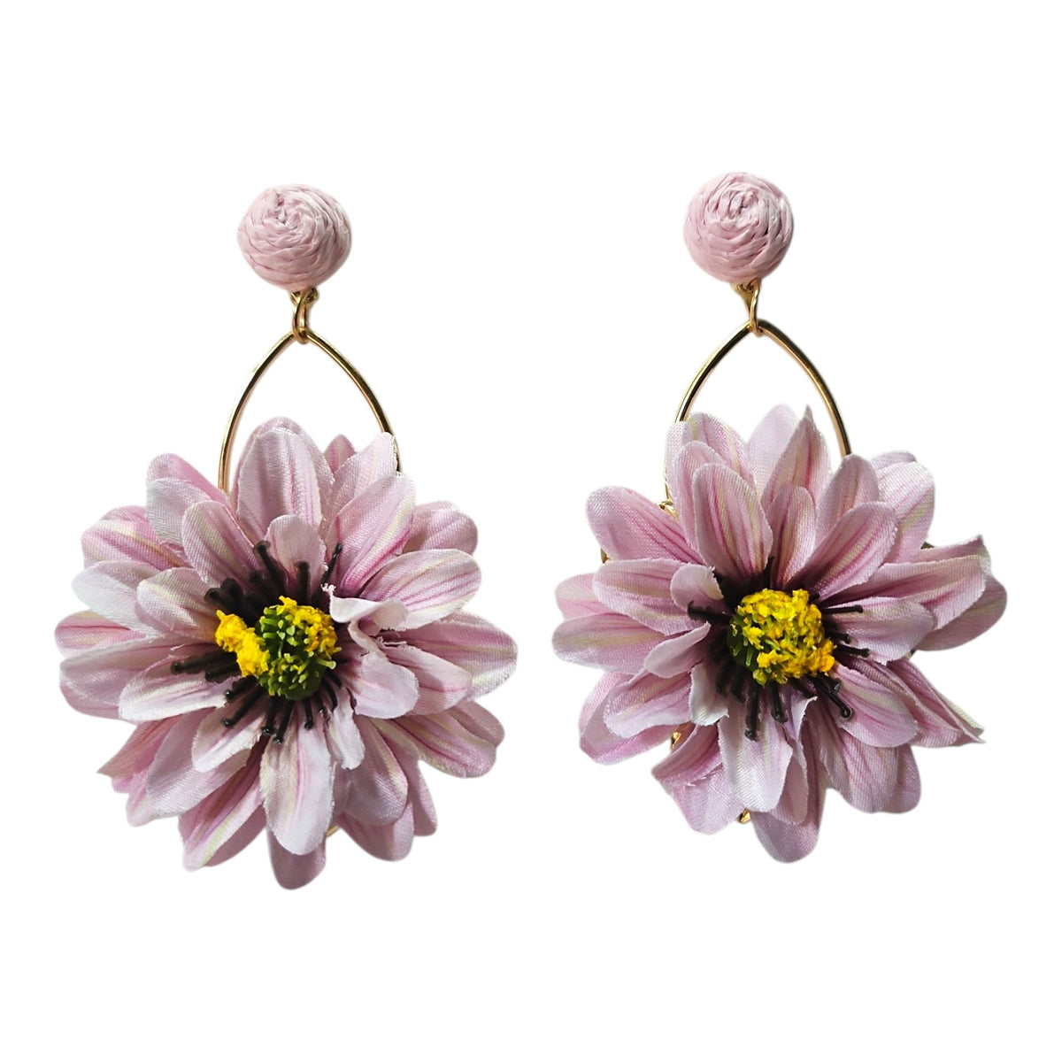 Daisy Hanging from Steel Loop Earing Set (Pink) — view 2