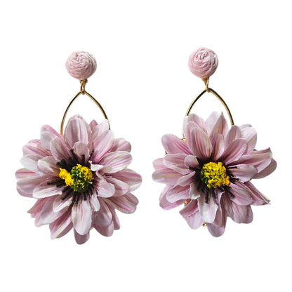 Daisy Hanging from Steel Loop Earing Set (Pink) — view 2