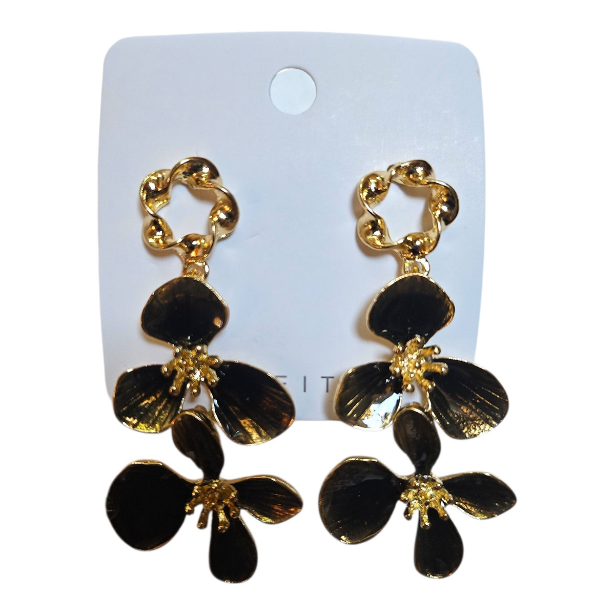 Double Floral Metal/Enamel Earring Set (Charcoal) — view 3