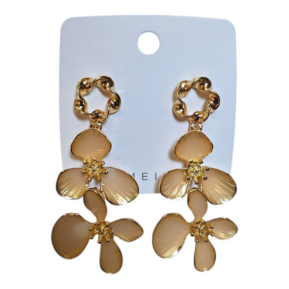 Double Floral Metal/Enamel Earring Set (Nude) — view 3