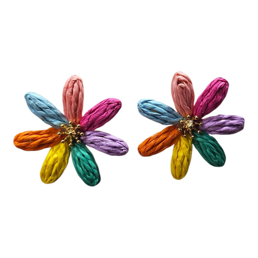 Colourful Woven Daisy with Metal Backing Earrings Set
