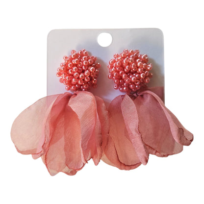 Feminine Pearl Cluster/Soft Petals (Pink) Earring Set — view 3