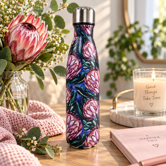 PINK/BLUE PROTEA WATER BOTTLE