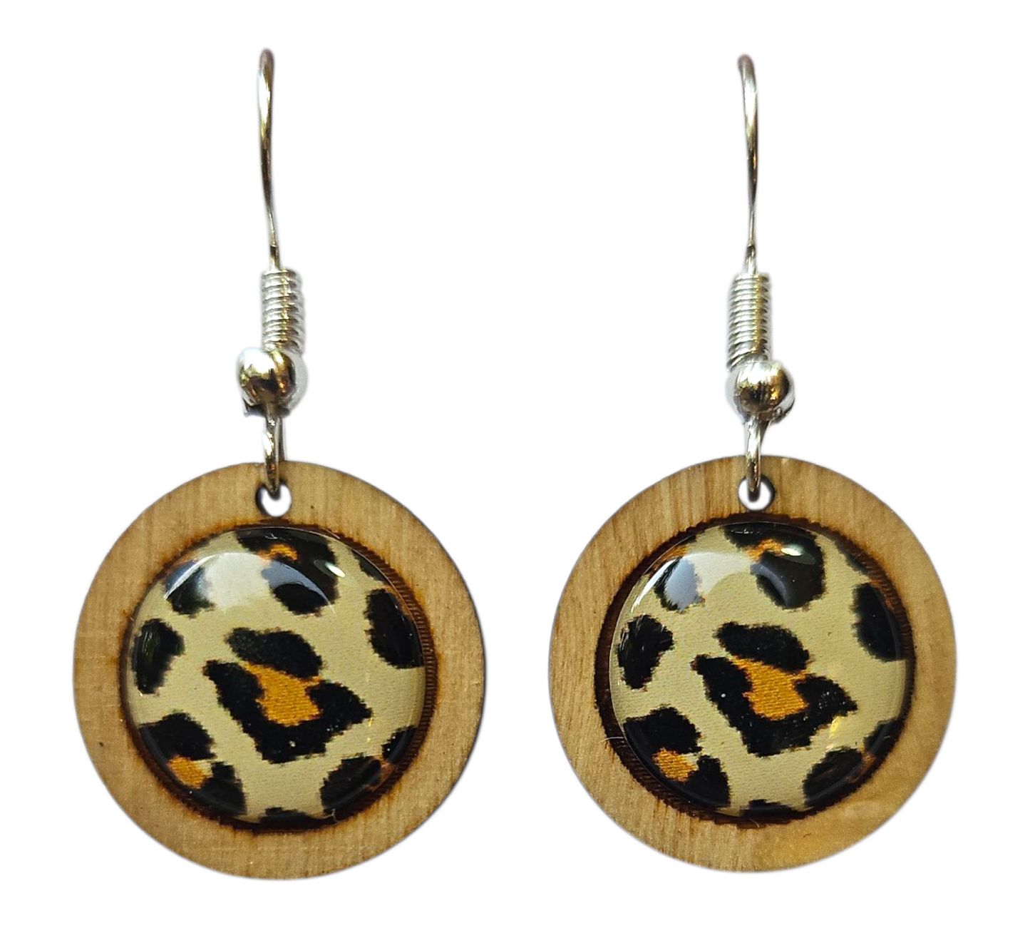 LEOPARD/ROUND WOOD FRAME EARRINGS (In Wooden Gift Box)