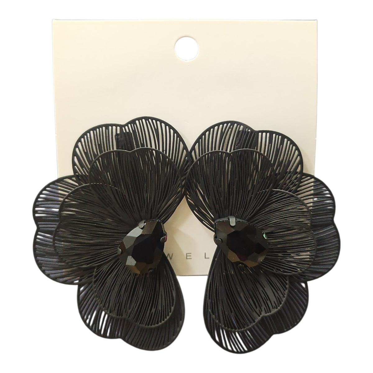 Trendy Floral Light Metal Earring Set (Black) — view 3