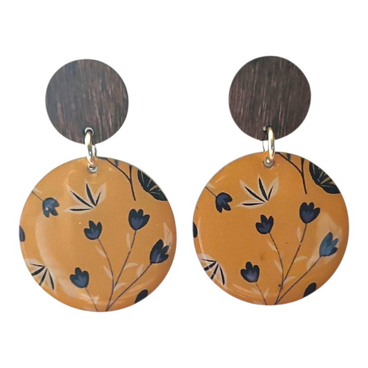 TULIP/WOOD ROUND EARRINGS (In Wooden Gift Box)