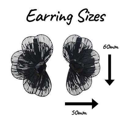 Trendy Floral Light Metal Earring Set (Black) — view 2