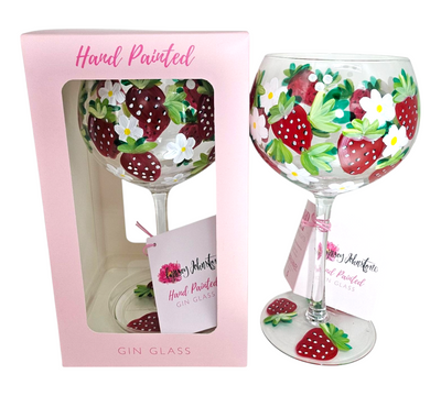 STRAWBERRIES HAND PAINTED GIN/COCKTAIL GLASS